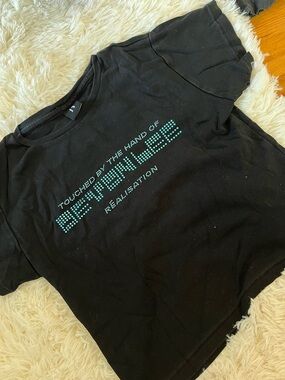 Reformation Par Black Crop Tee with Teal Studded Logo